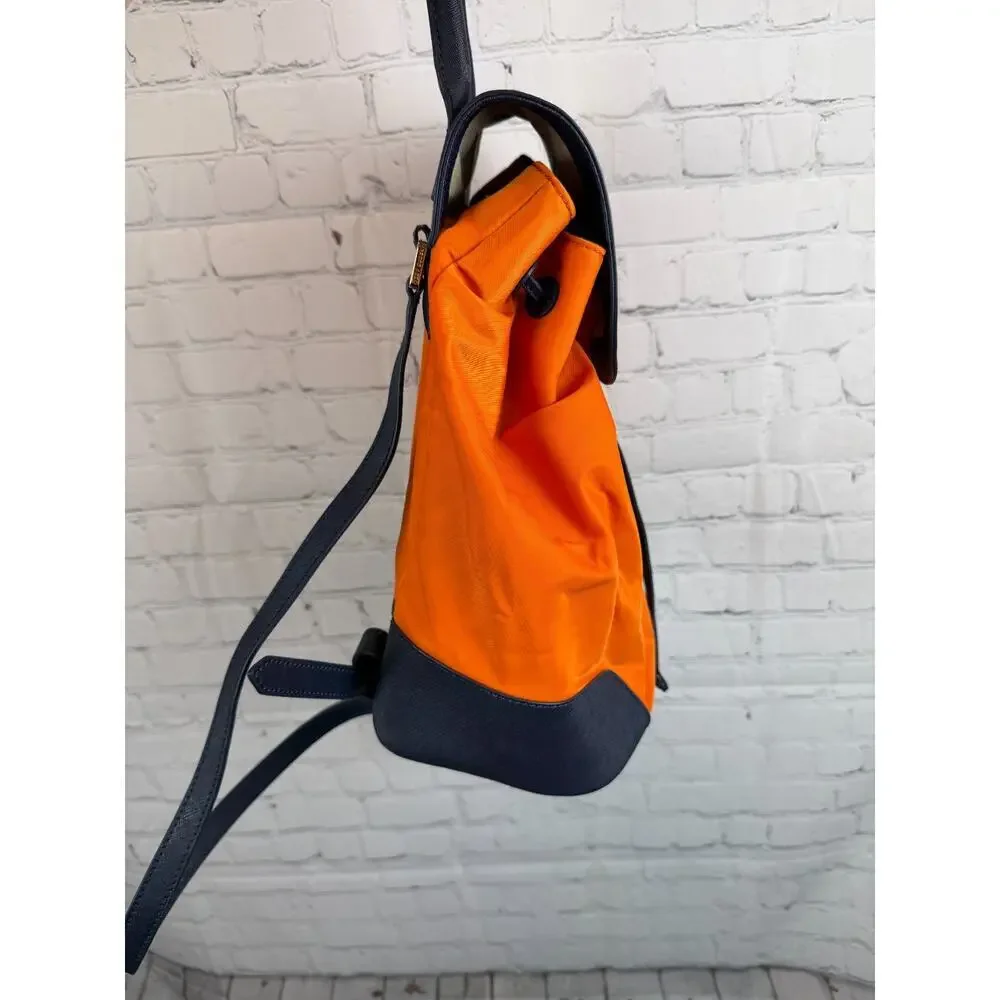 TORY BURCH Dena dark blue orange nylon drawstring flap backpack
